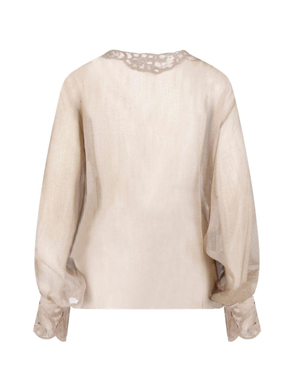 ERMANNO SCERVINO Blusa color sabbai con dettagli in crochet 