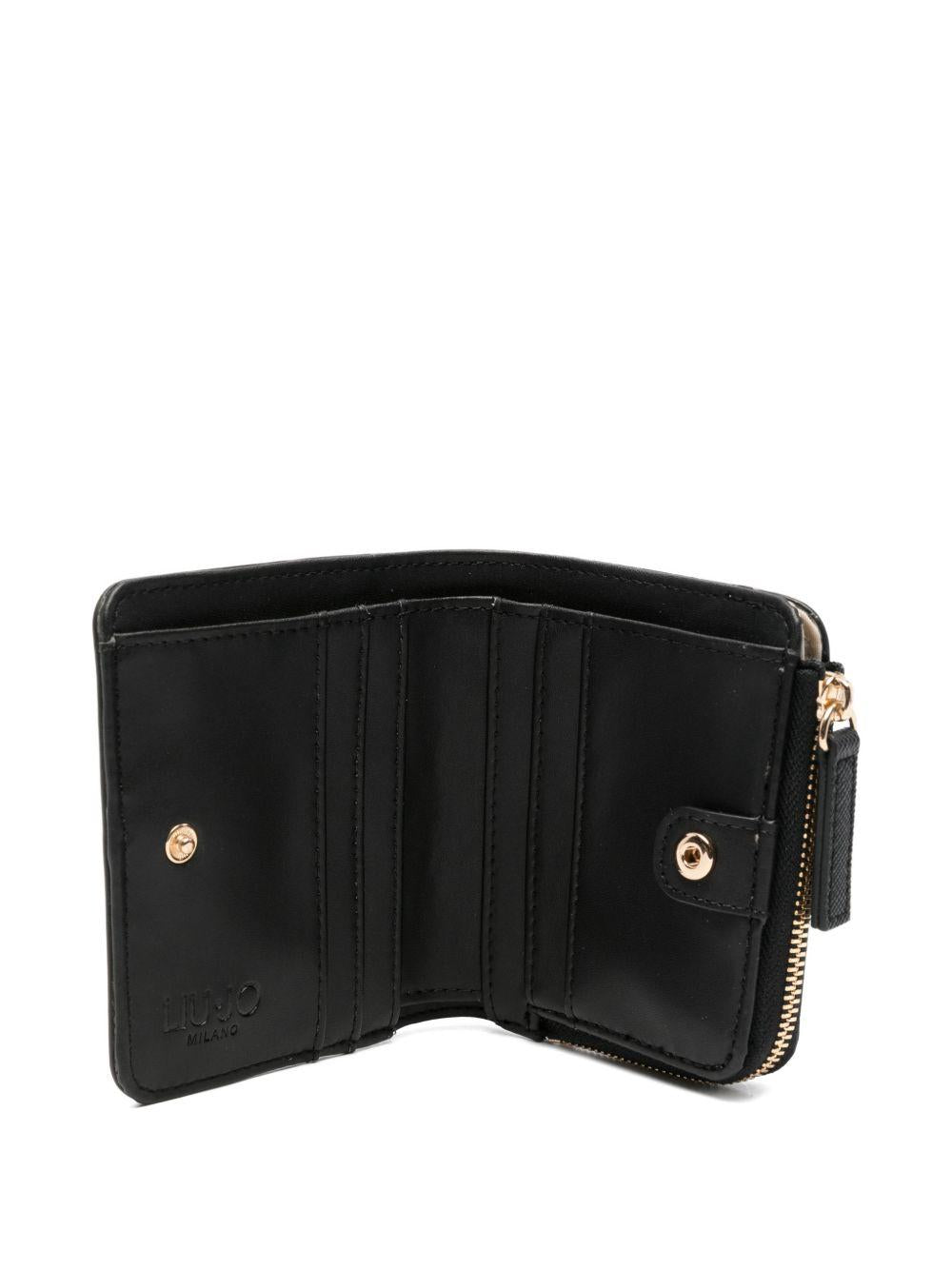 LIUJO Portacarte nero in ecopelle con logo impresso 