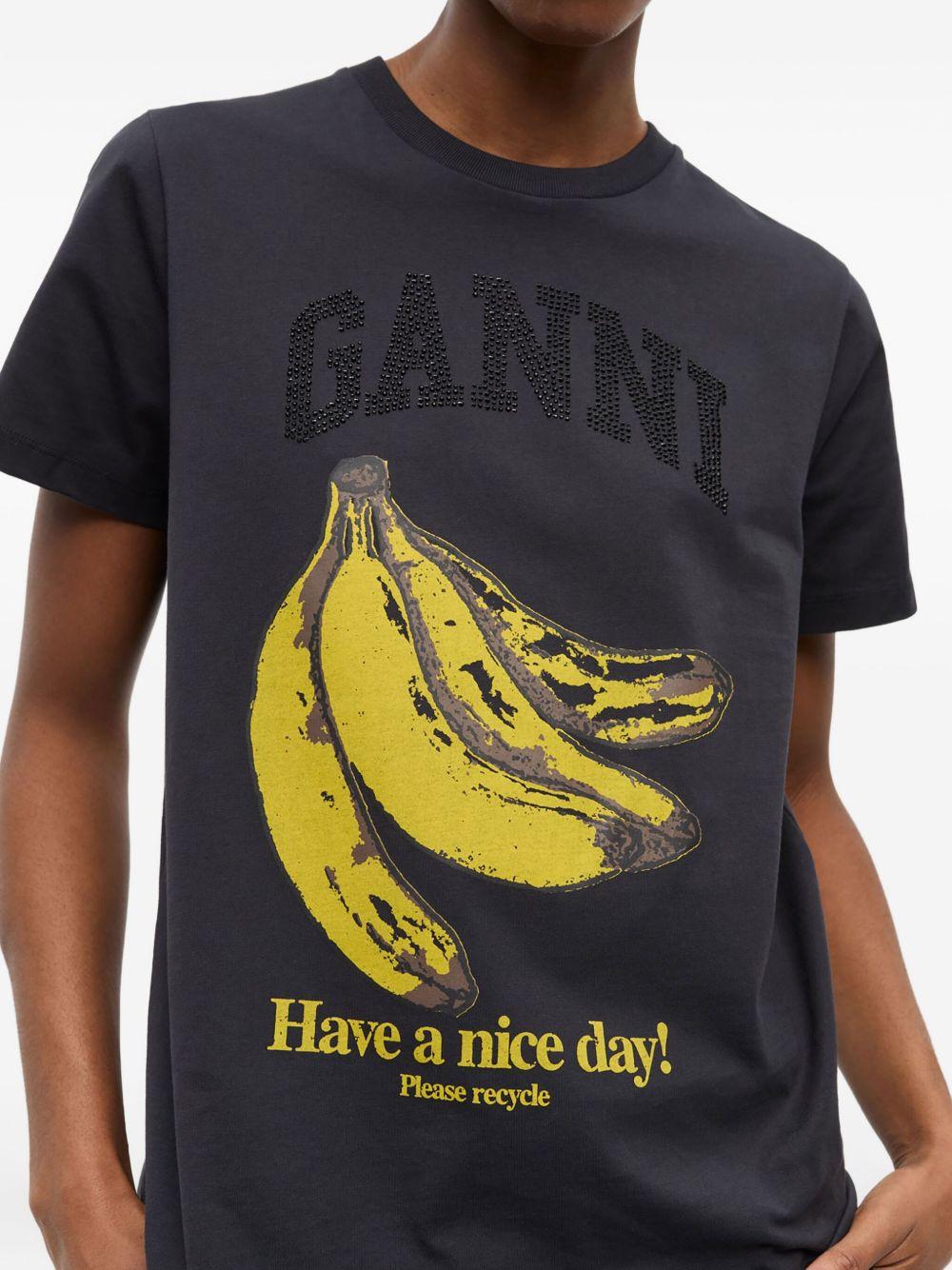 GANNI T-shirt girocollo in cotone con stampa banana 