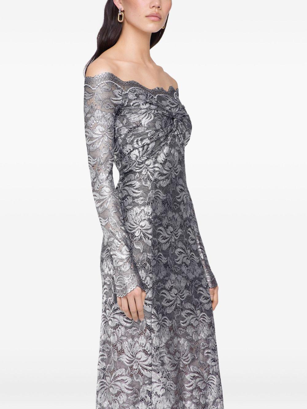RABANNE Abito lungo in pizzo color argento<BR/><BR/> 