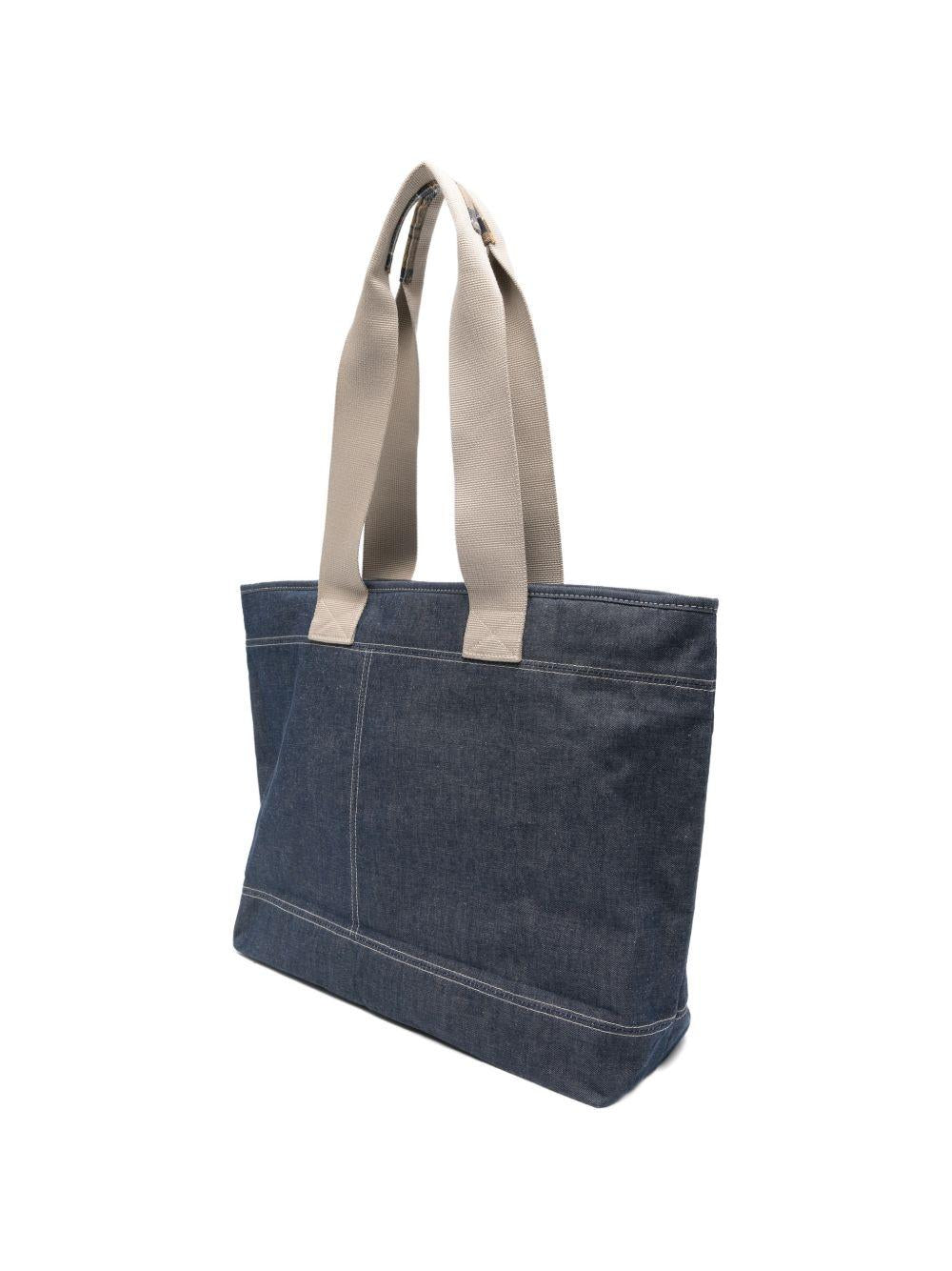 BARBOUR Borsa a mano in denim con logo cucito 