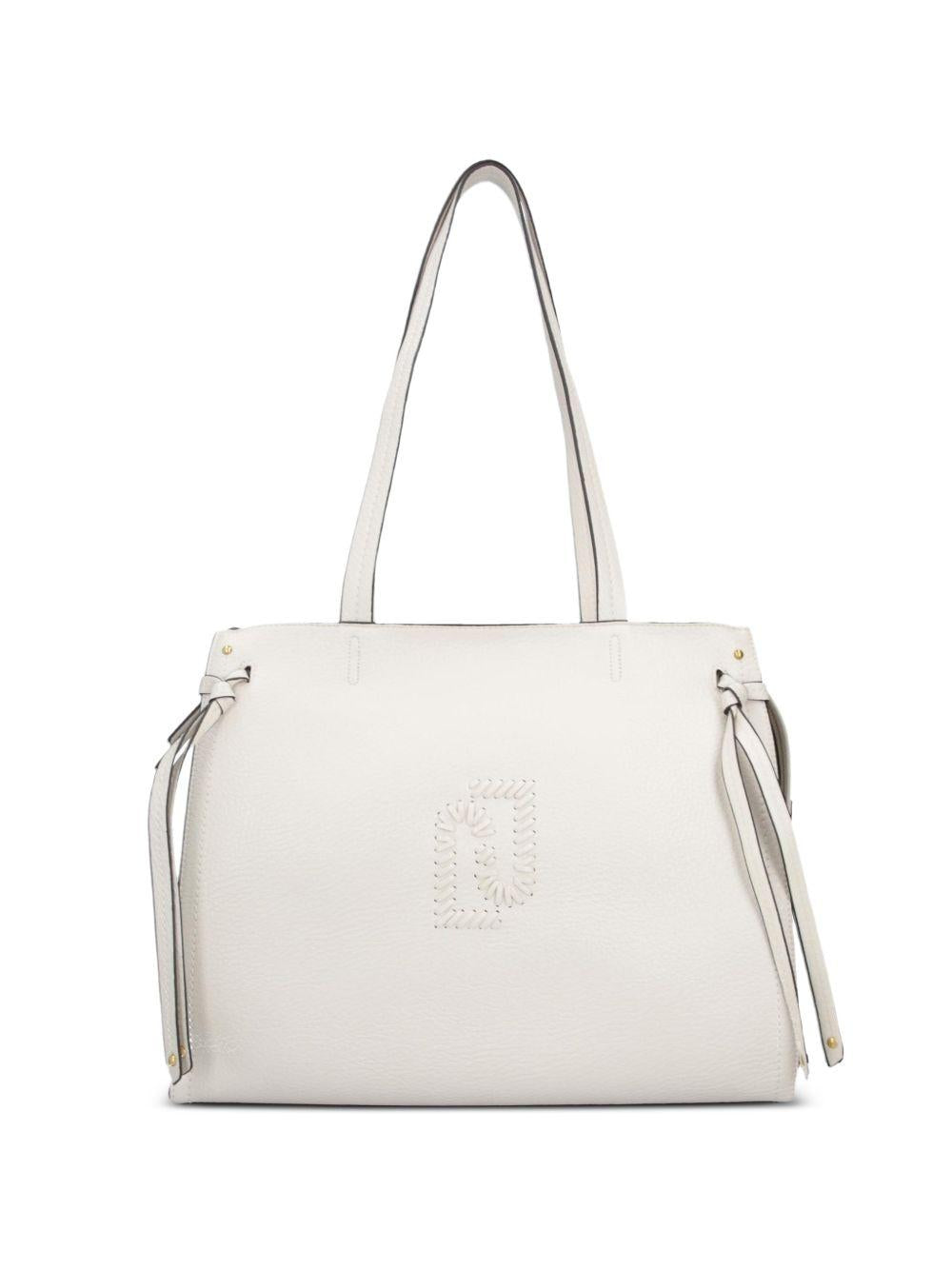LIUJO Borsa a mano color panna con logo impresso 
