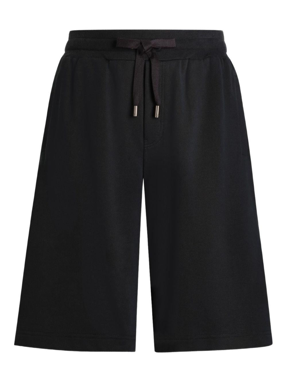 DOLCE e GABBANA Shorts in cotone nero con elastico e logo 