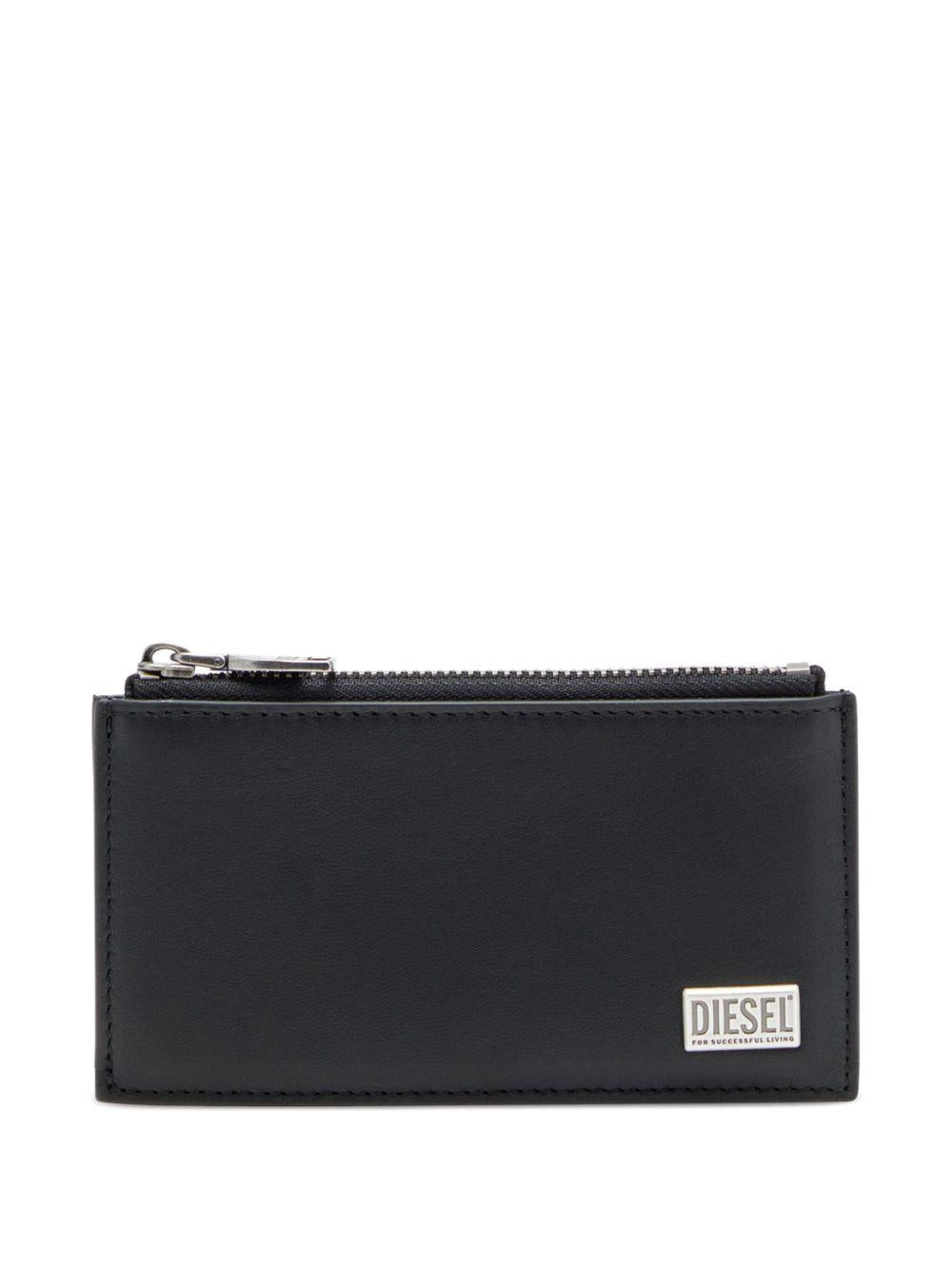 DIESEL Portacarte in pelle nera con logo 