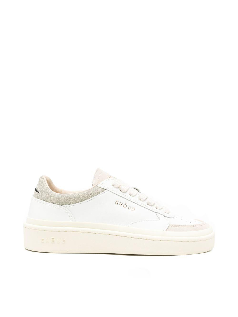 GHOUD Sneakers Pads in pelle bianca con strass 