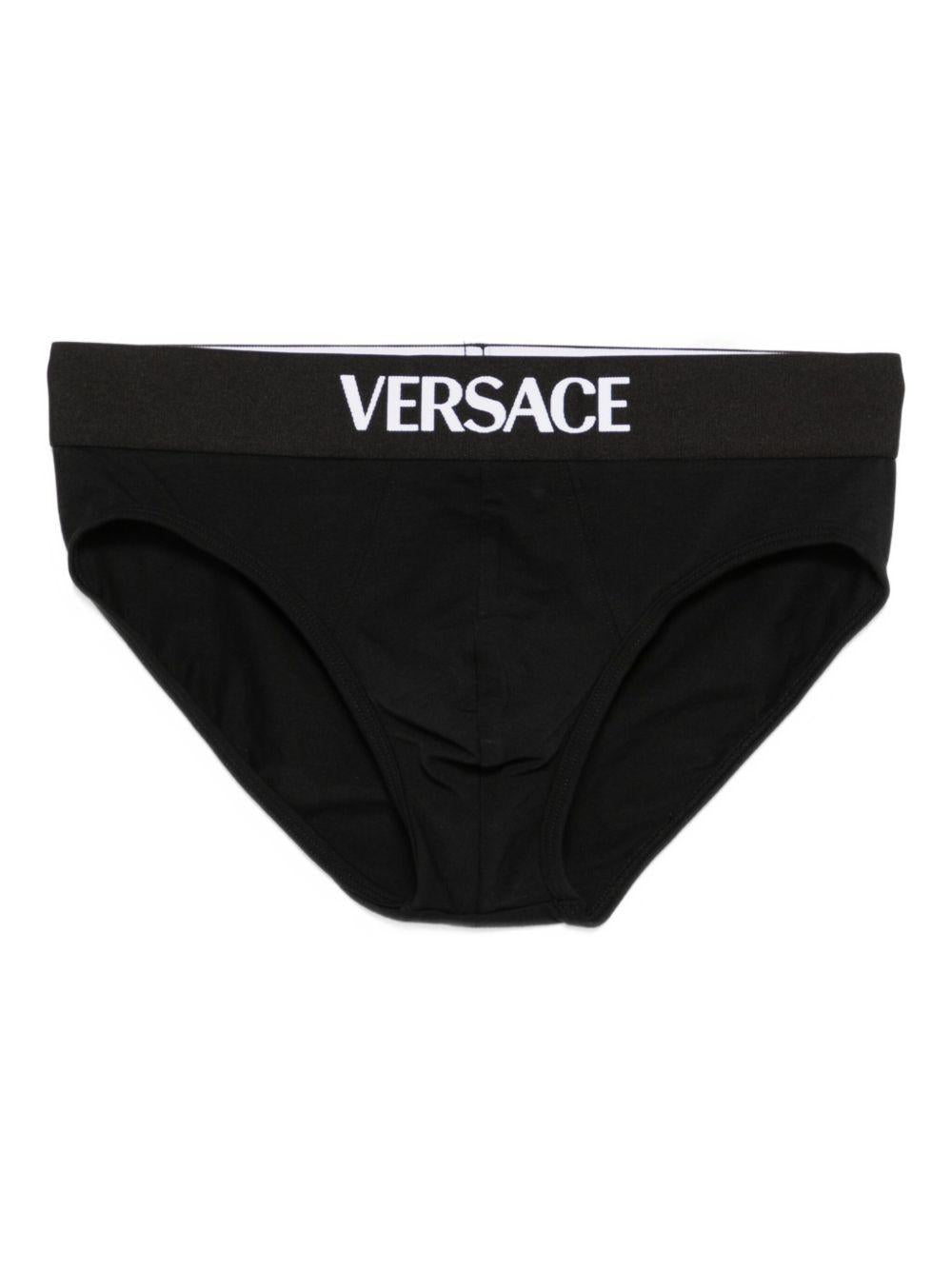 VERSACE Slip neri con elastico in vita con logo 