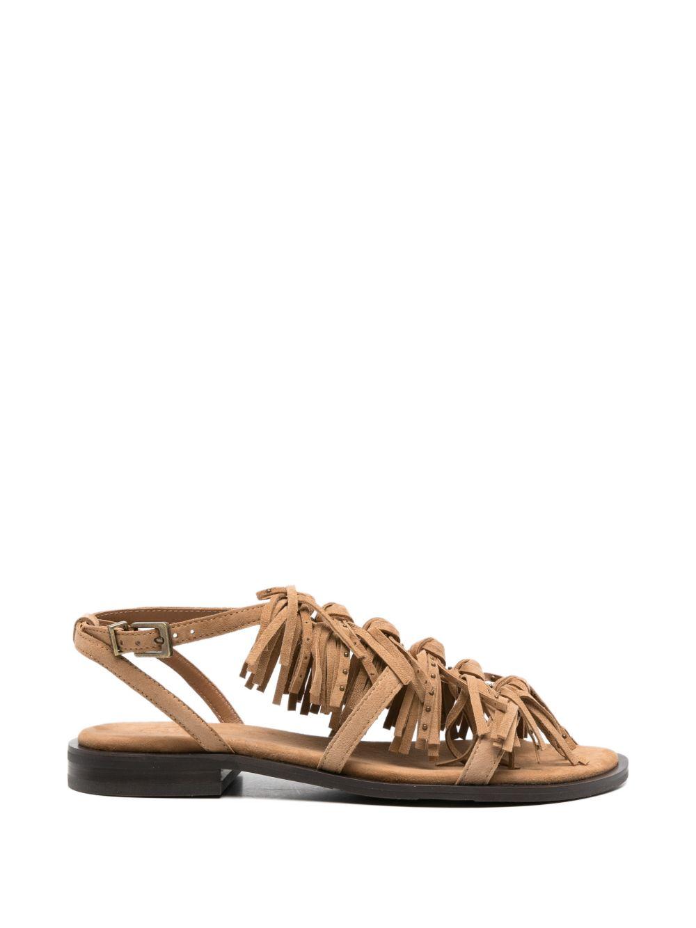 ASH Sandali bassi Panic in suede beige con frange 