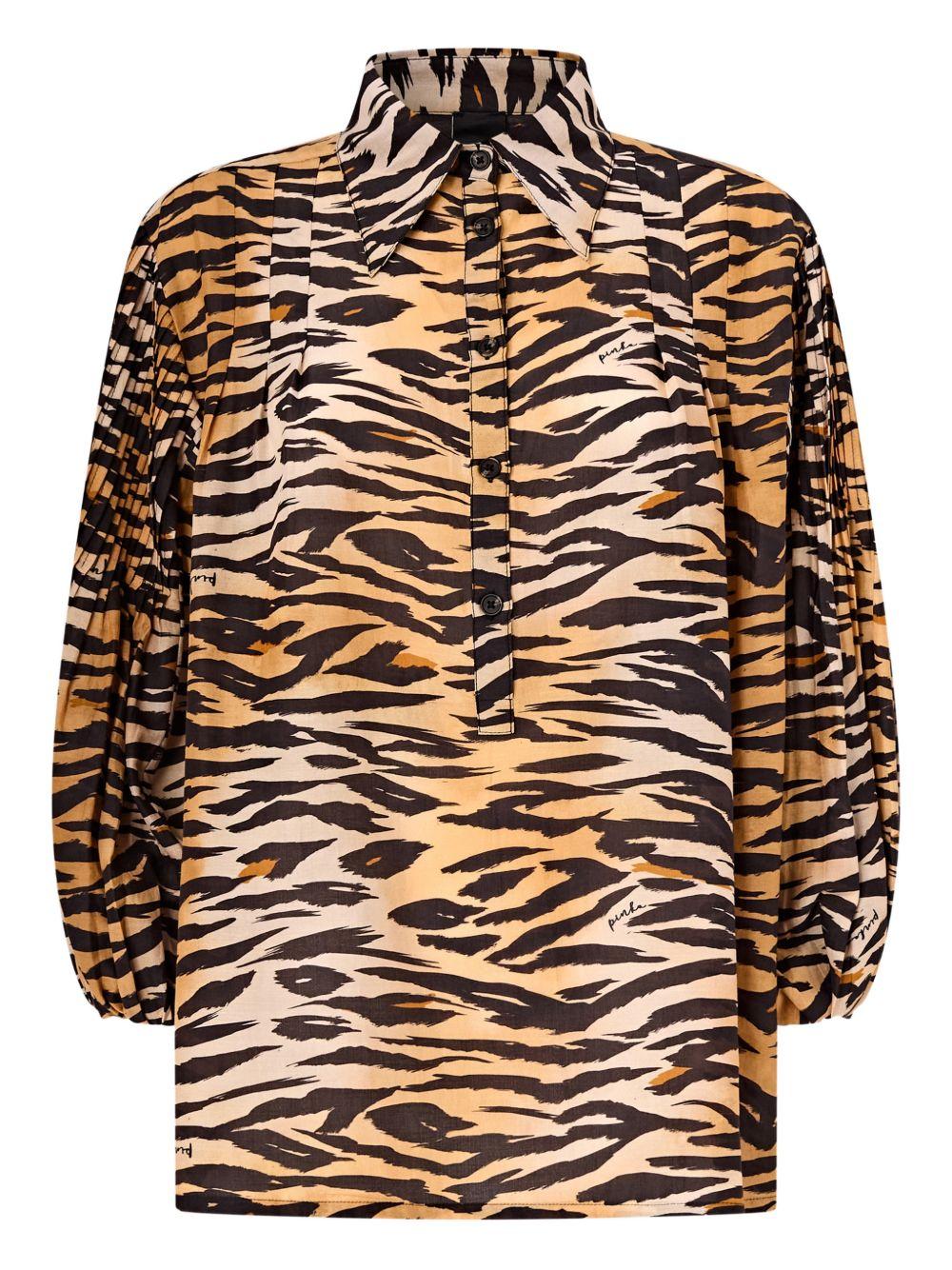 PINKO Blusa Darcey in cotone e seta con stampa tigre 