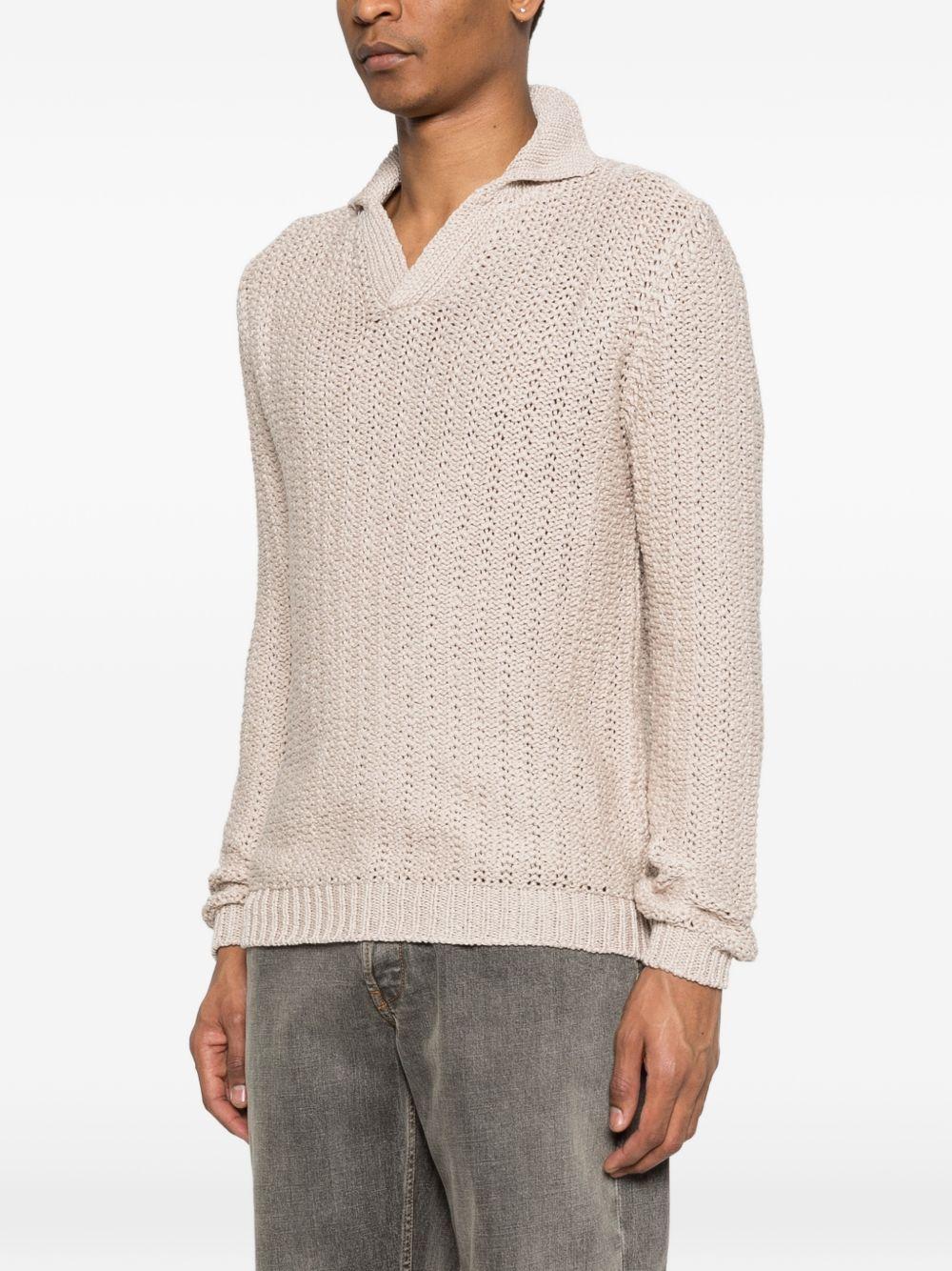 SCAGLIONE Maglia beige traforata con scollo a V 