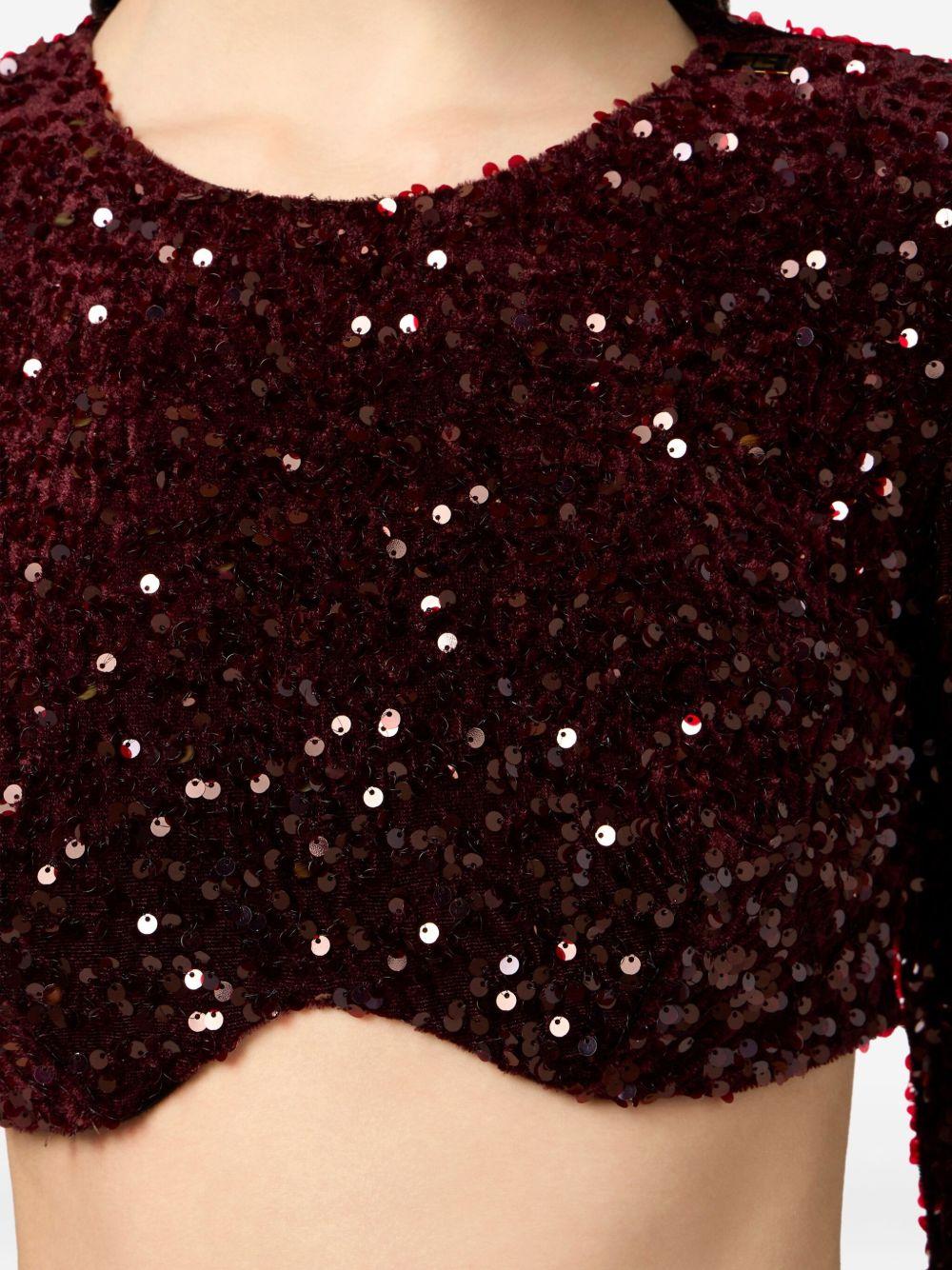 ELISABETTA FRANCHI Crop top in paillettes merlot bordeaux 