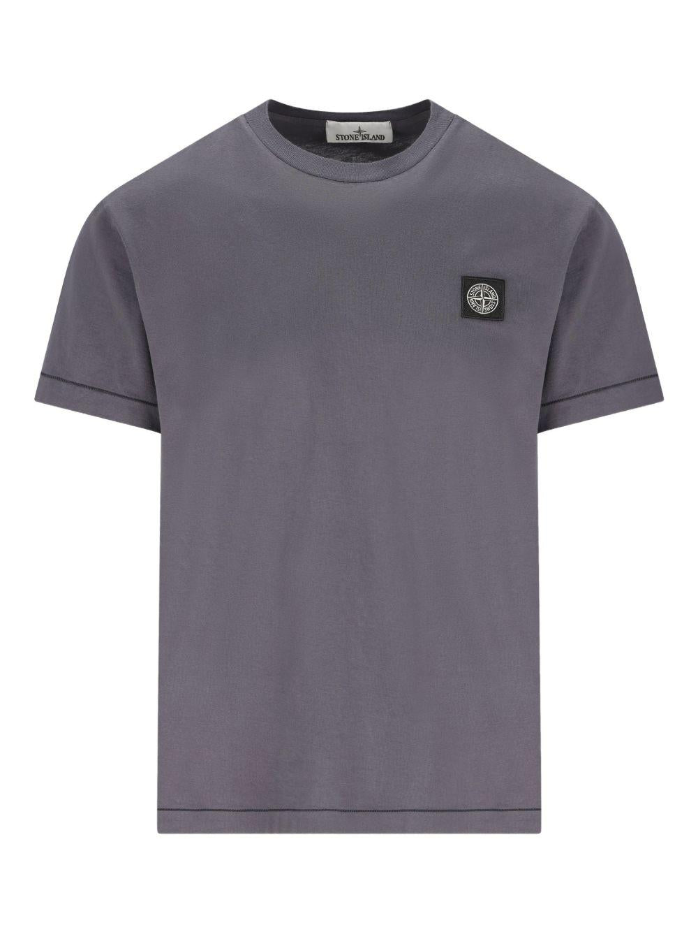 STONE ISLAND T-shirt in cotone grigio con logo 