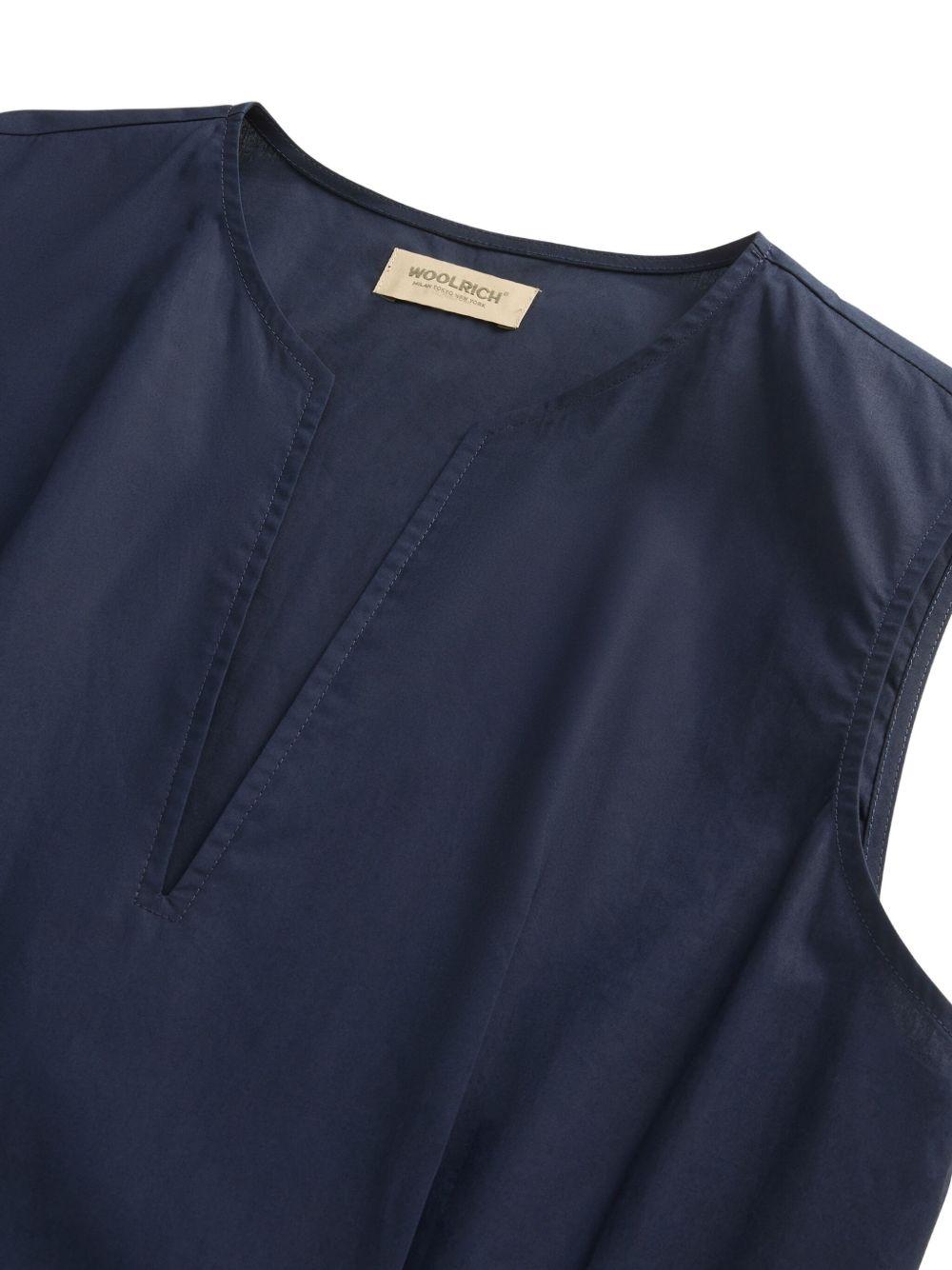 WOOLRICH Abito midi in cotone con scollo a V e cintura 