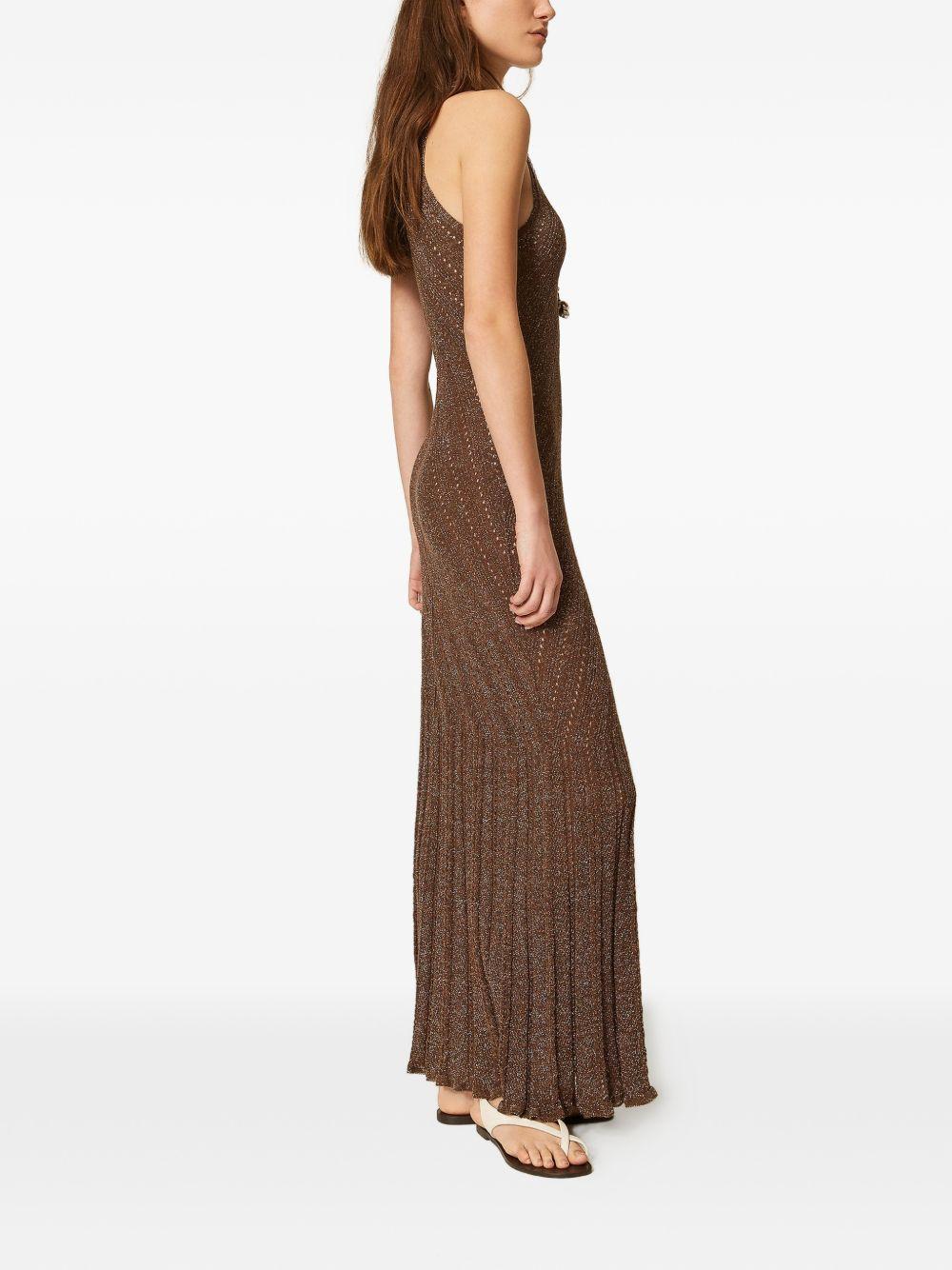 TWINSET Abito lungo marrone lurex con scollo halter 
