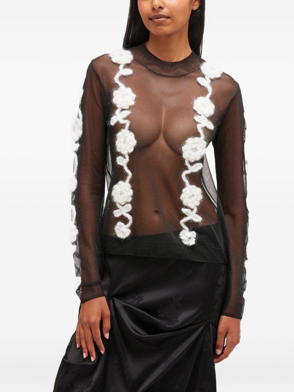 GANNI Top a maniche lunghe semitrasparente 