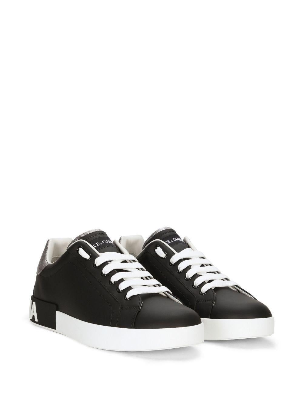 DOLCE e GABBANA Sneakers Portofino in pelle nera e argento 