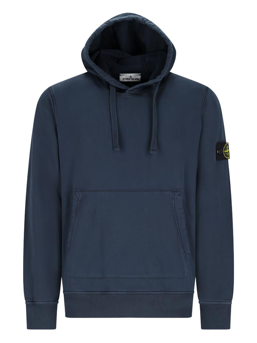 STONE ISLAND Felpa blu con cappuccio e tasca frontale 