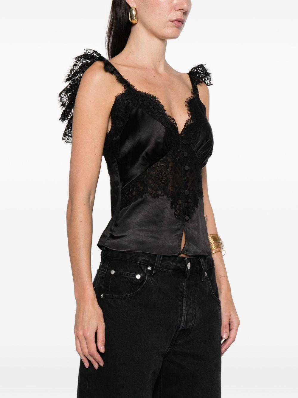 SELF PORTRAIT Top nero con pizzo e scollo a V 
