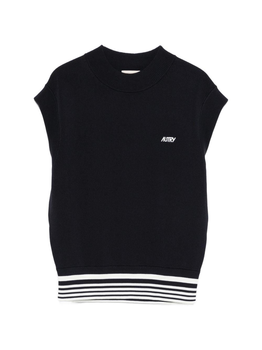 AUTRY Gilet in maglia blu con scollo girocollo 