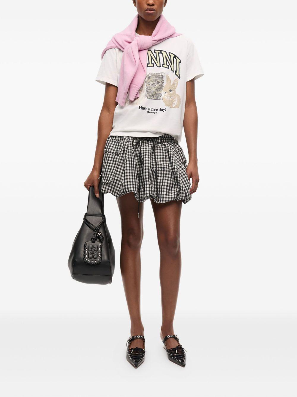 GANNI T-shirt girocollo in cotone bianco a maniche corte 