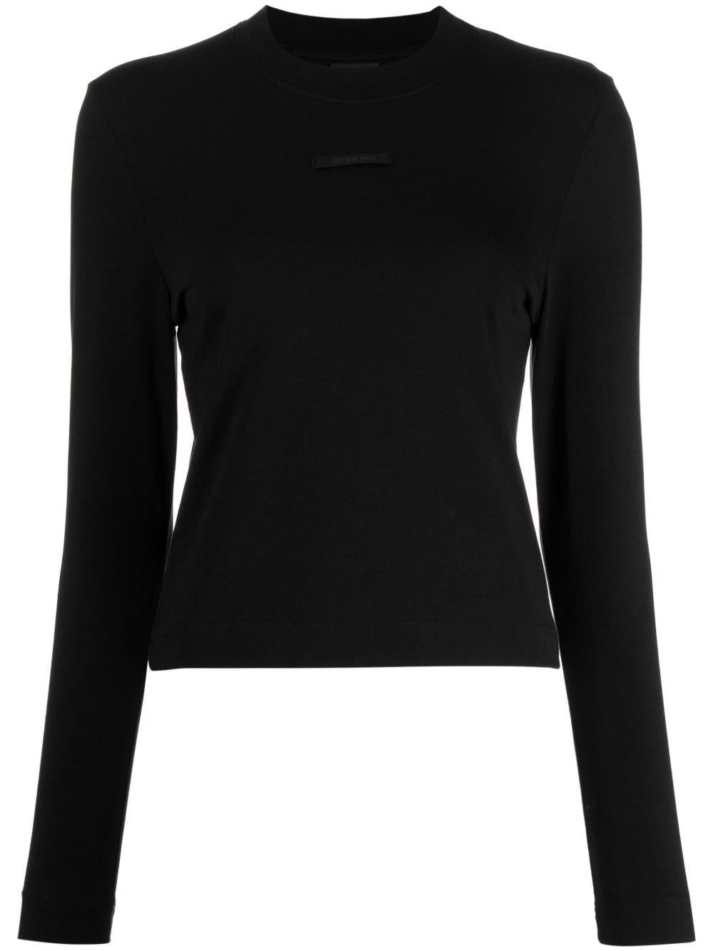 JACQUEMUS T-shirt a maniche lunghe nera in gros grain con logo 