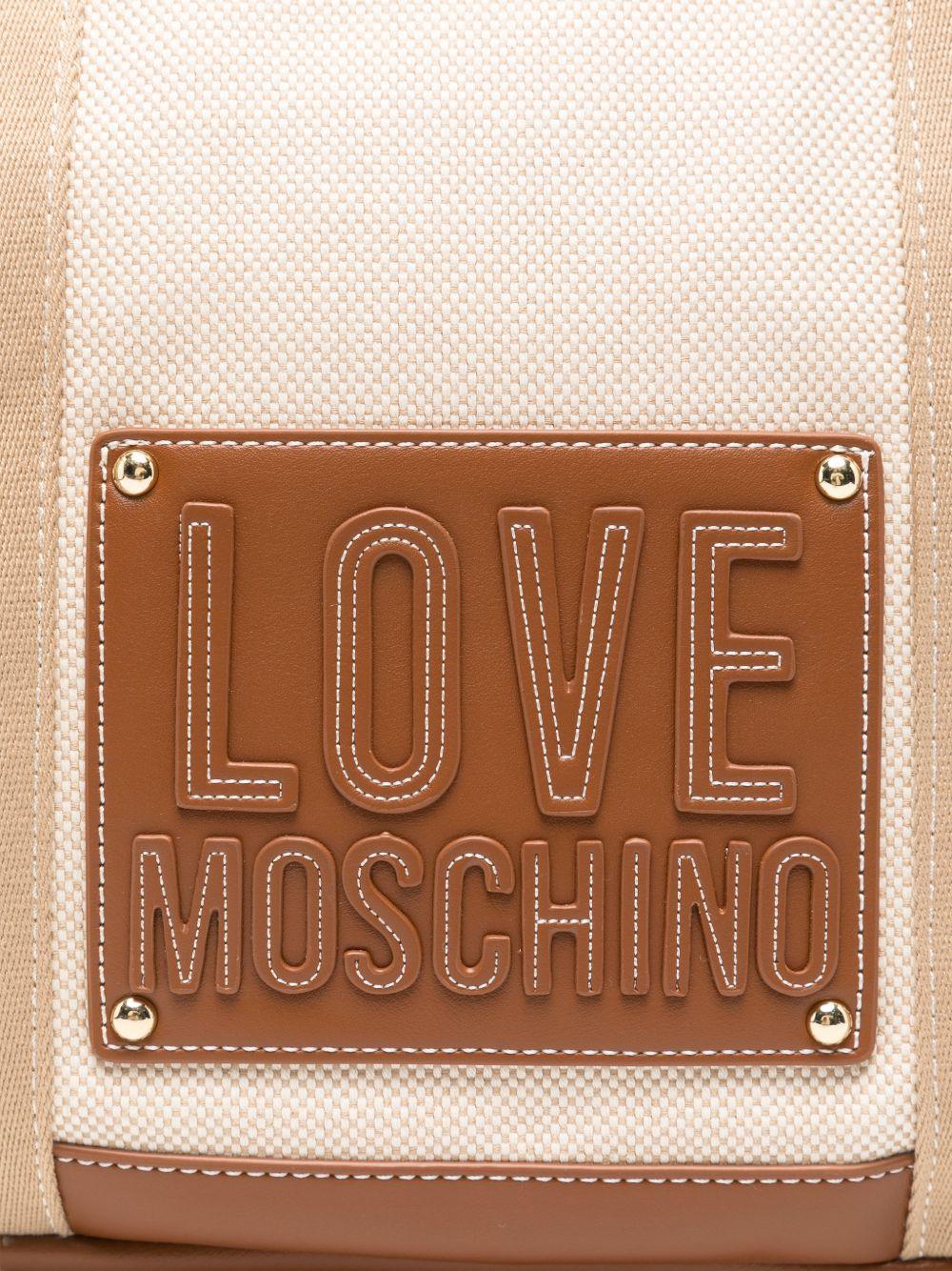 LOVE MOSCHINO Borsa shopping in cotone beige con logo impresso 
