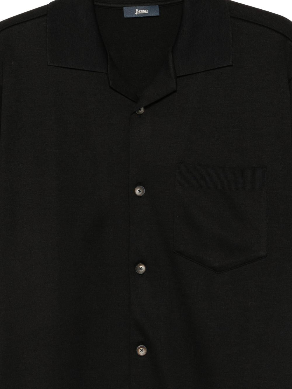 HERNO Camicia a maniche corte in cotone nero 