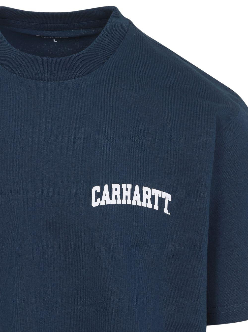CARHARTT WIP T-shirt girocollo blu con logo bianco 
