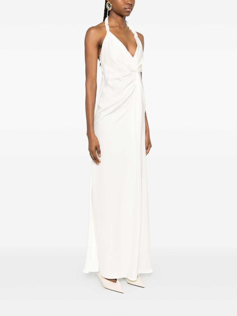 ELEH Abito lungo elegante bianco con scollatura frontale 