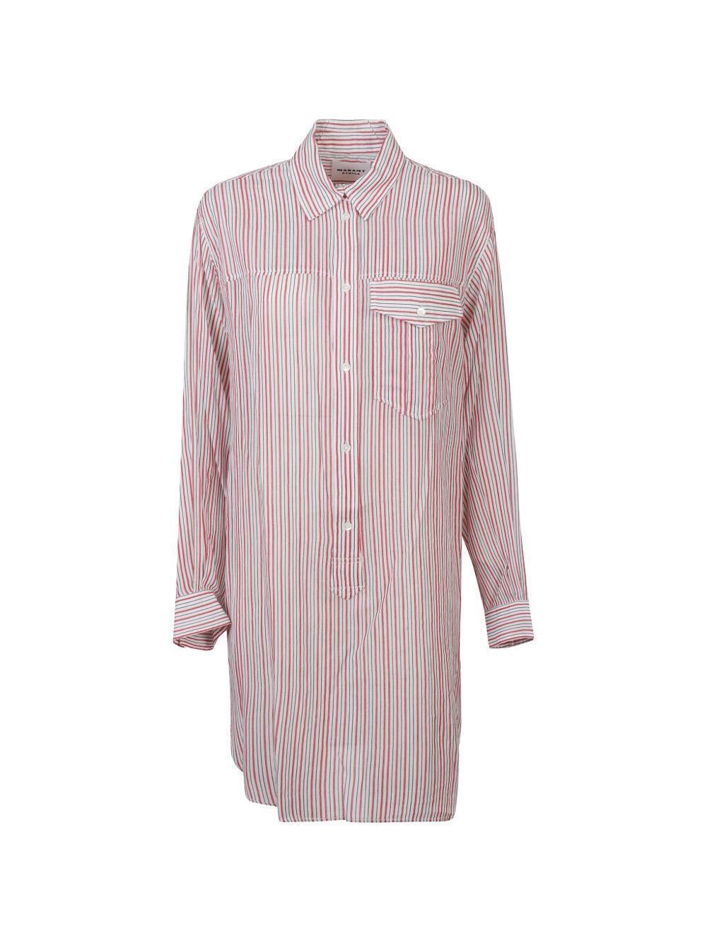 MARANT ETOILE Abito a camicia a righe rosse con tasca sul petto 