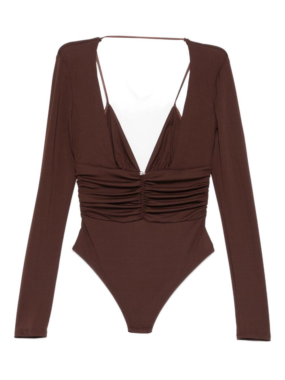 ELISABETTA FRANCHI Body manica lunga in jersey crêpe marrone 