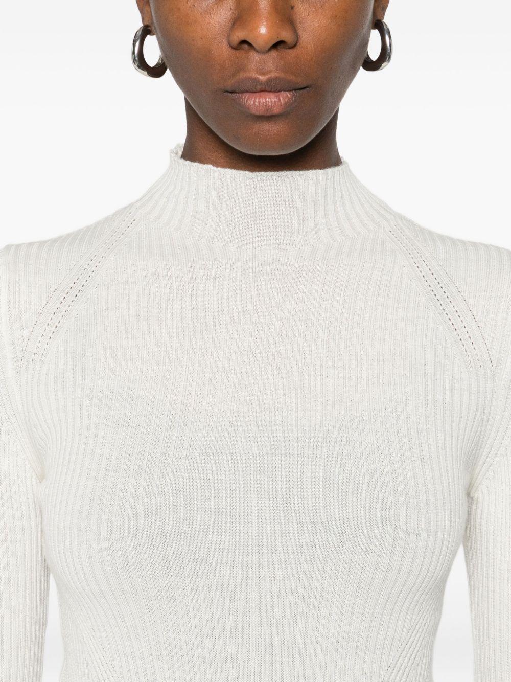 TWINSET Maglia a collo alto a costine in lana bianca 