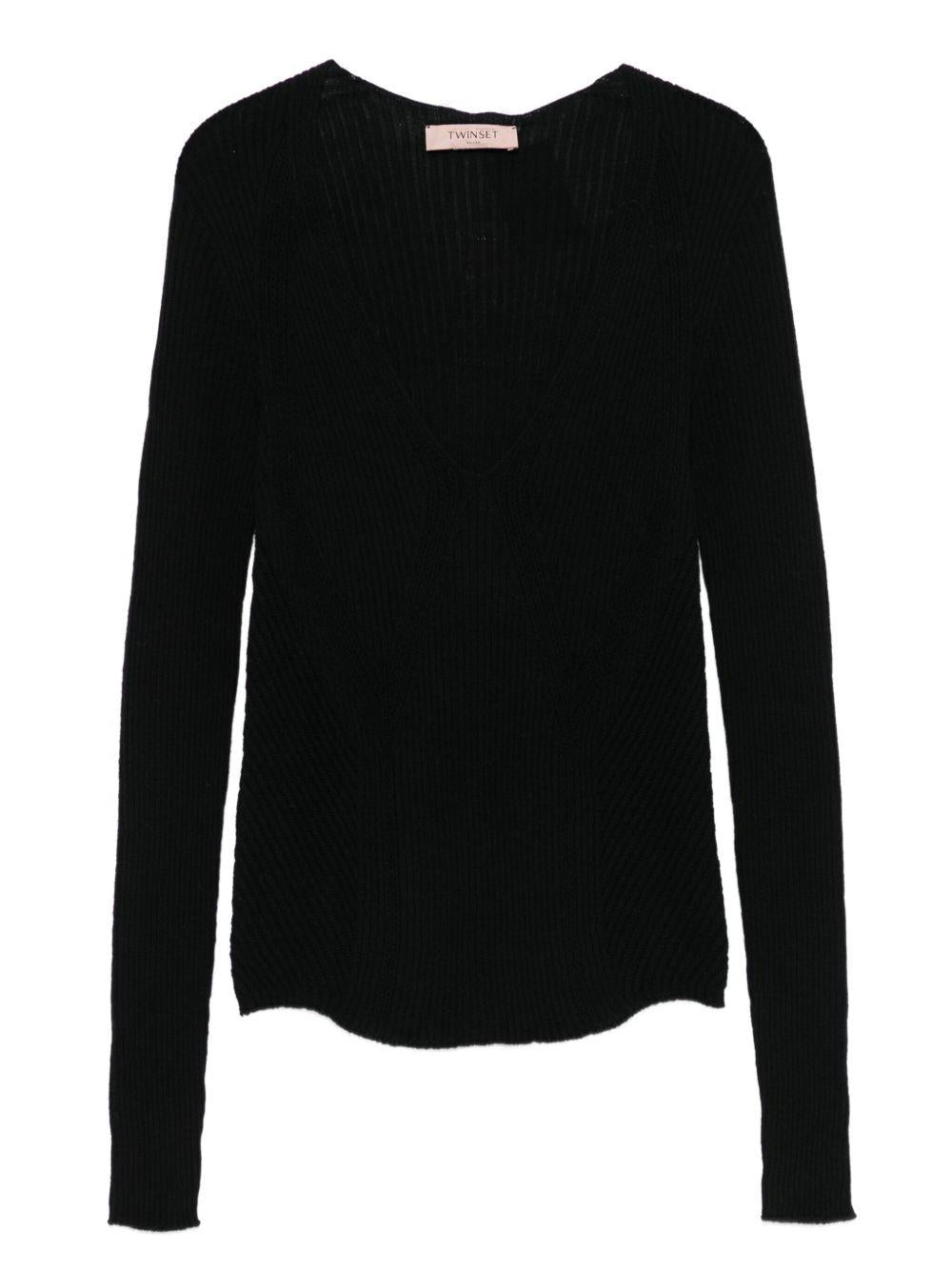 TWINSET Maglia nera con scollo a V 