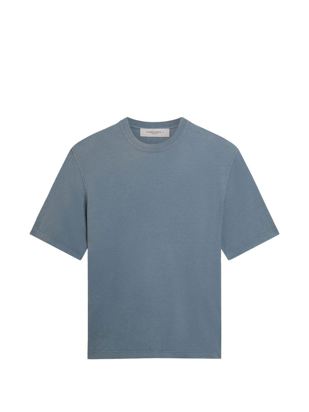 GOLDEN GOOSE T-shirt in cotone azzurro a maniche corte 