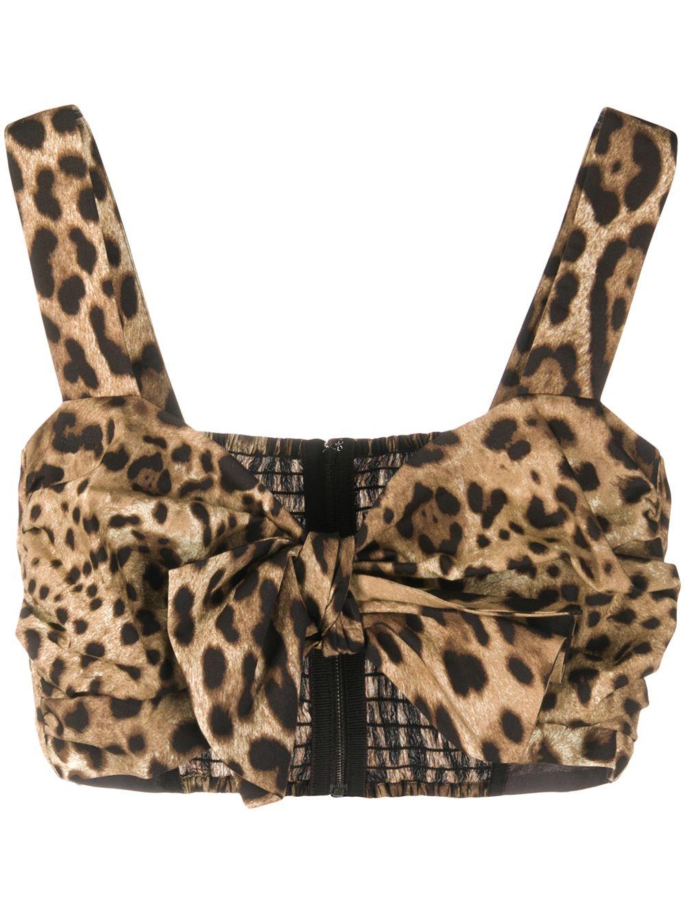 DOLCE e GABBANA Top con fiocco e stampa leopardata 