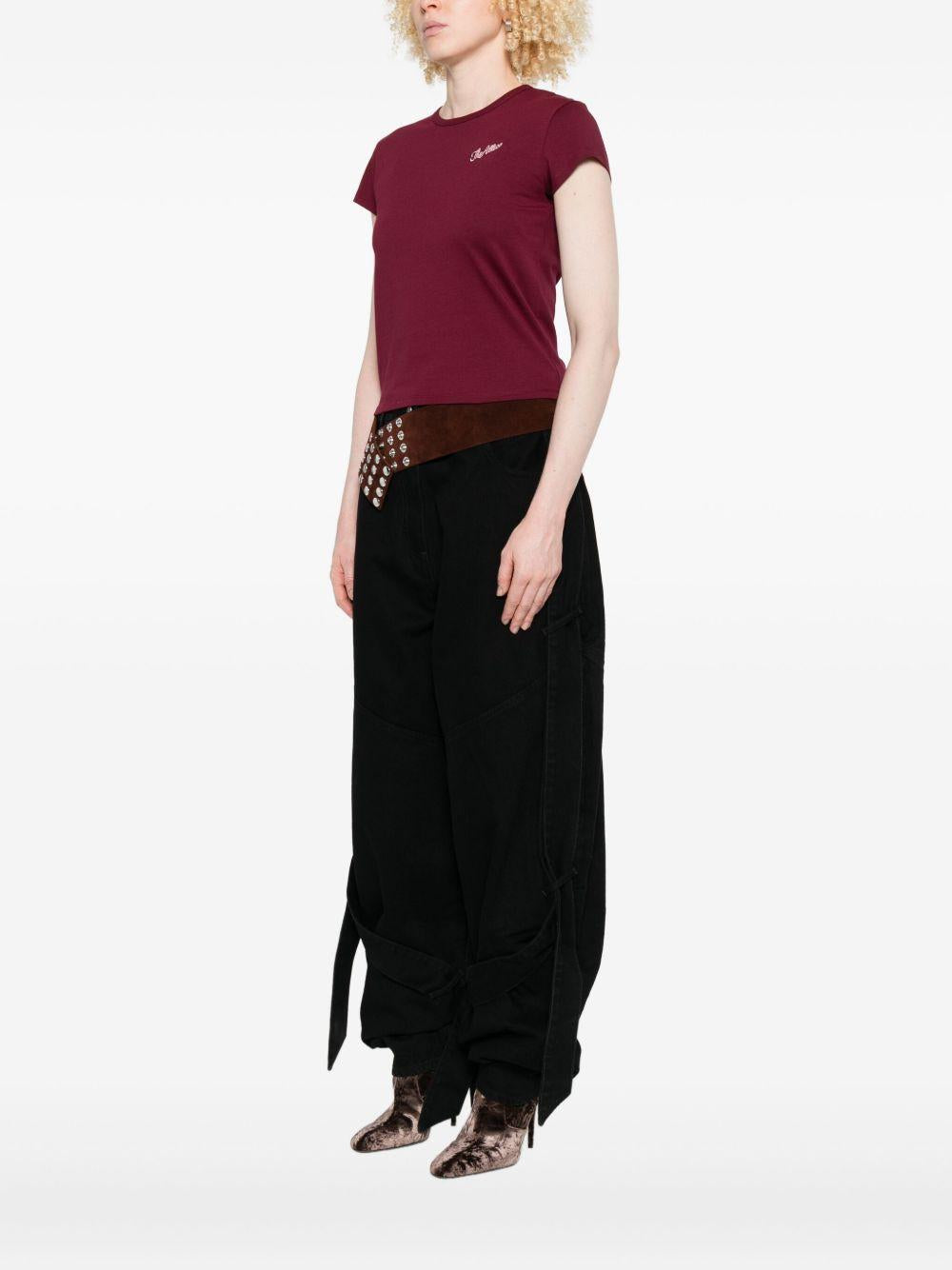 THE ATTICO T-shirt in cotone bordeaux con logo ricamato 