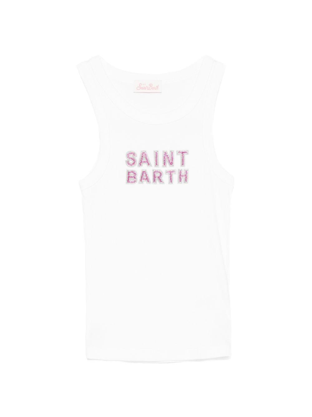 MC2 SAINT BARTH Canotta Ada in cotone elasticizzato bianco con logo 