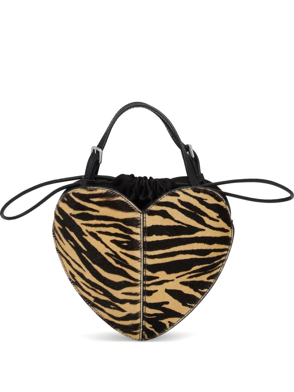 ROTATE Borsa Heart Bag nera in cavallino con stampa zebrata 