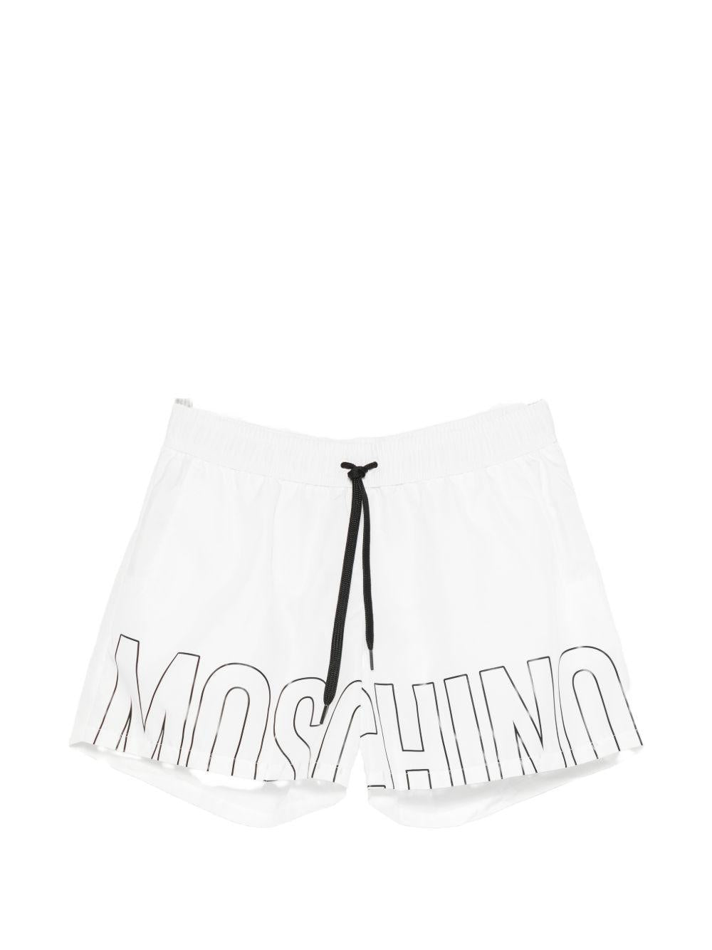 MOSCHINO SWIM Shorts da mare bianchi con coulisse in vita e logo all-over 