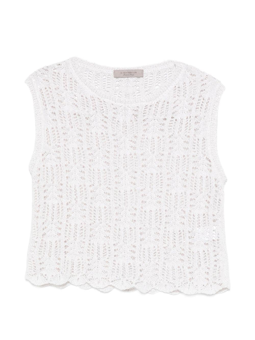 D EXTERIOR Top in maglia crochet bianca 