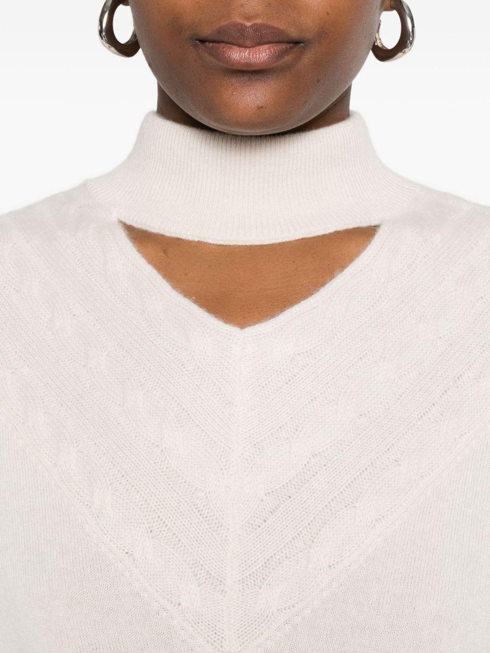 BLUGIRL Beige long-sleeved sweater with a high neck with a ribbed cutout detail 