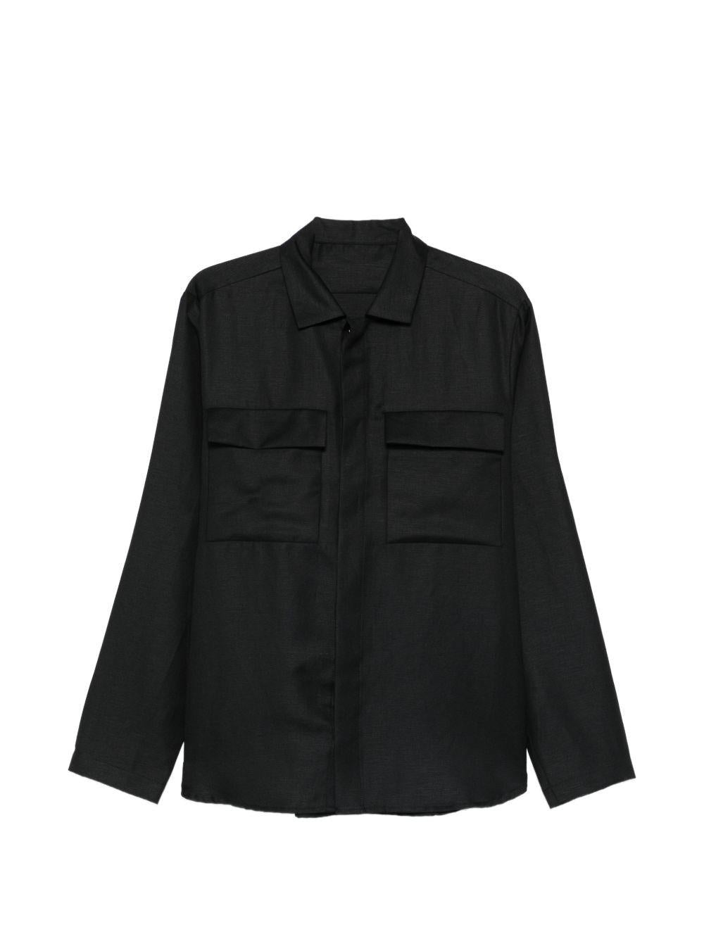 NINE IN THE MORNING Camicia Freud in lino blu con tasche 