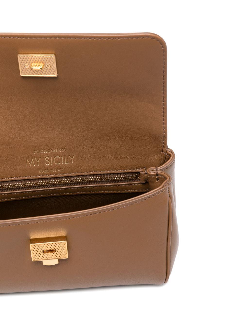 DOLCE e GABBANA Borsa a mano Sicily piccola in pelle marrone 