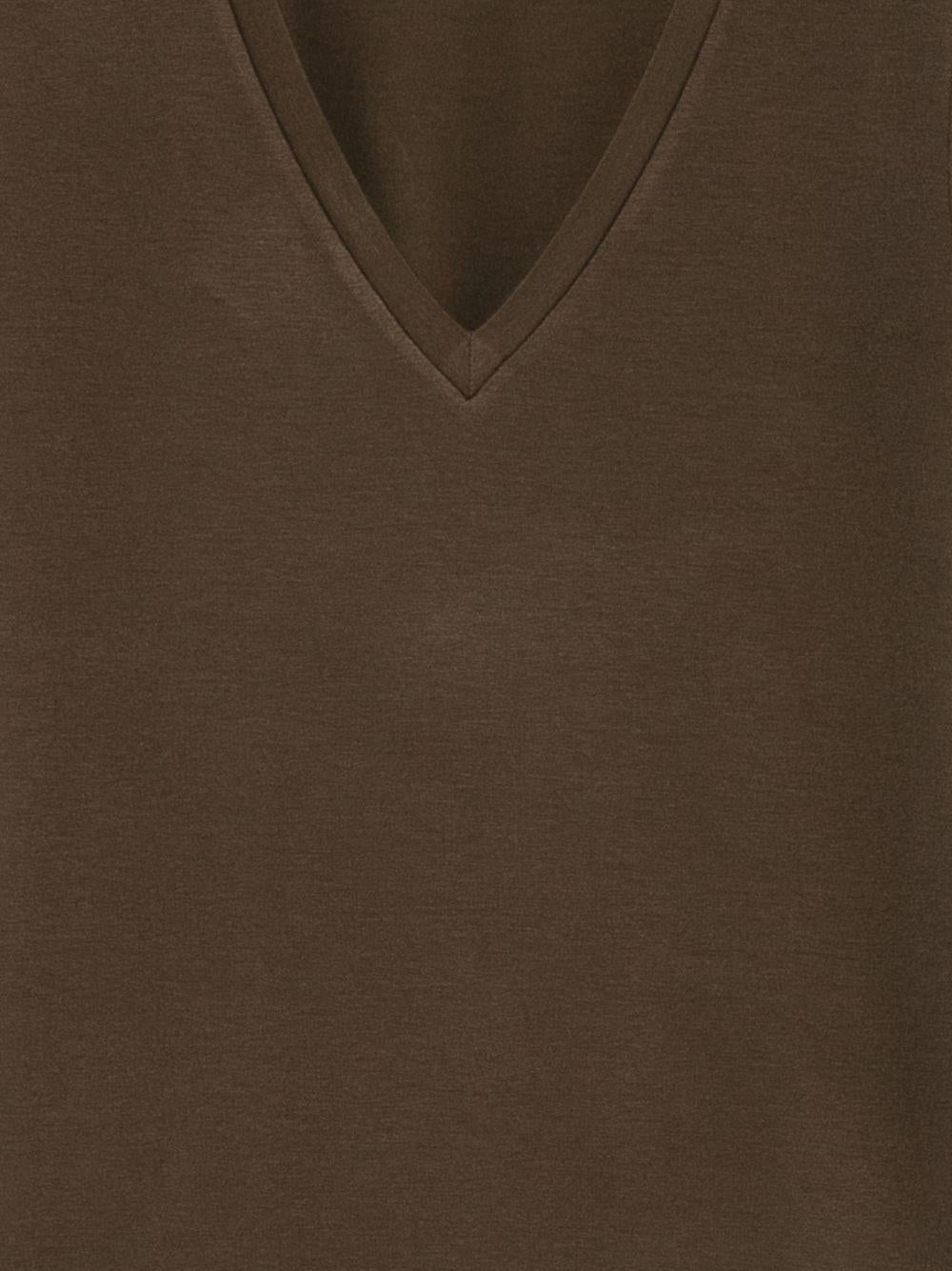 MAJESTIC FILATURES T-shirt marrone a maniche corte con scollo a V profondo 