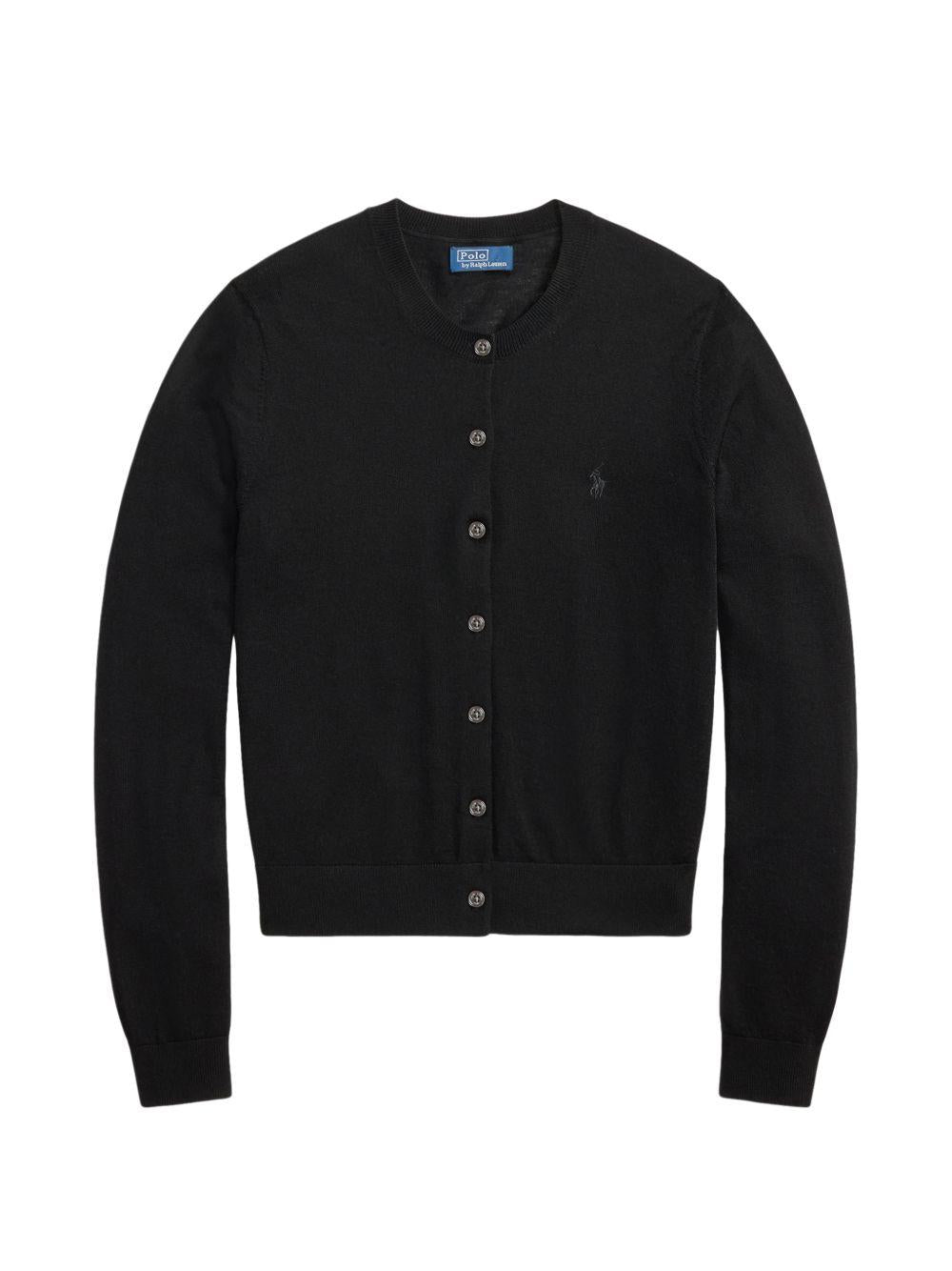 POLO RALPH LAUREN Cardigan nero in lana con bottoni e logo ricamato 