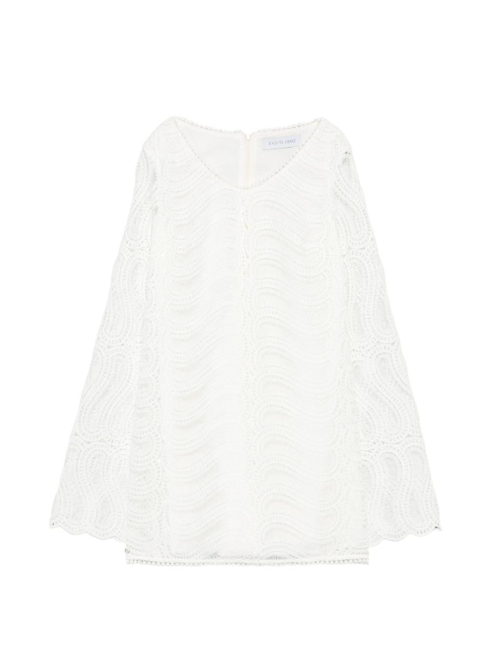 RAQUEL DINIZ Mini abito con ricami crochet bianco 