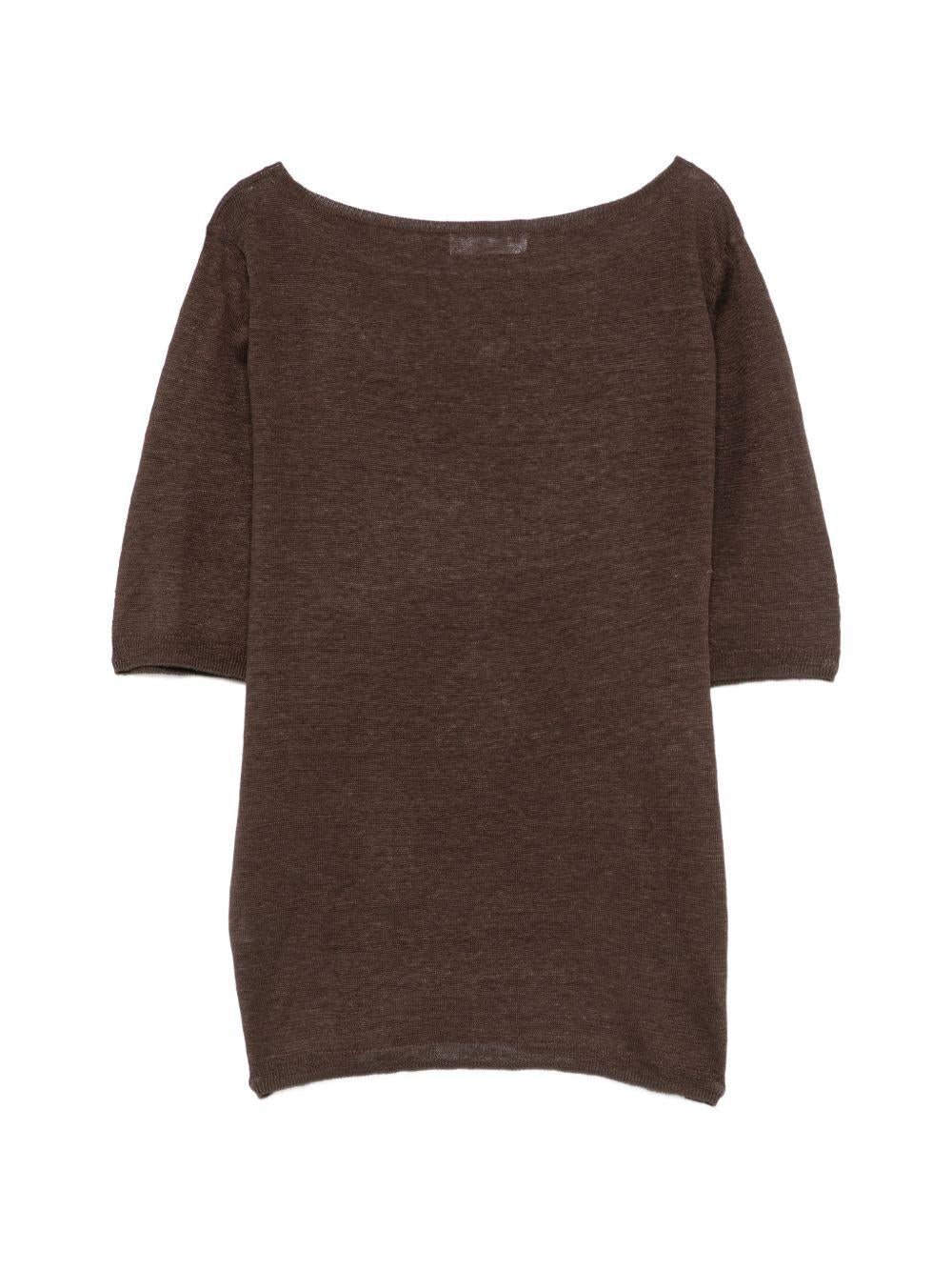 MAJESTIC FILATURES T-shirt a maniche corte con scollo a barca marrone 