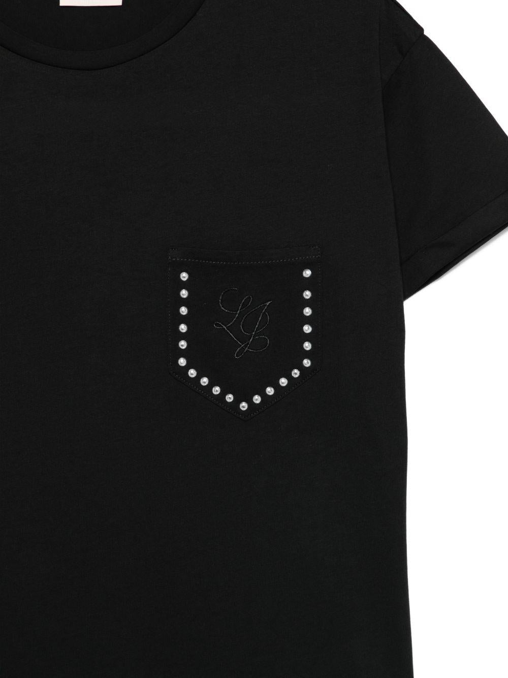 LIUJO T-shirt nera con strass sul petto 