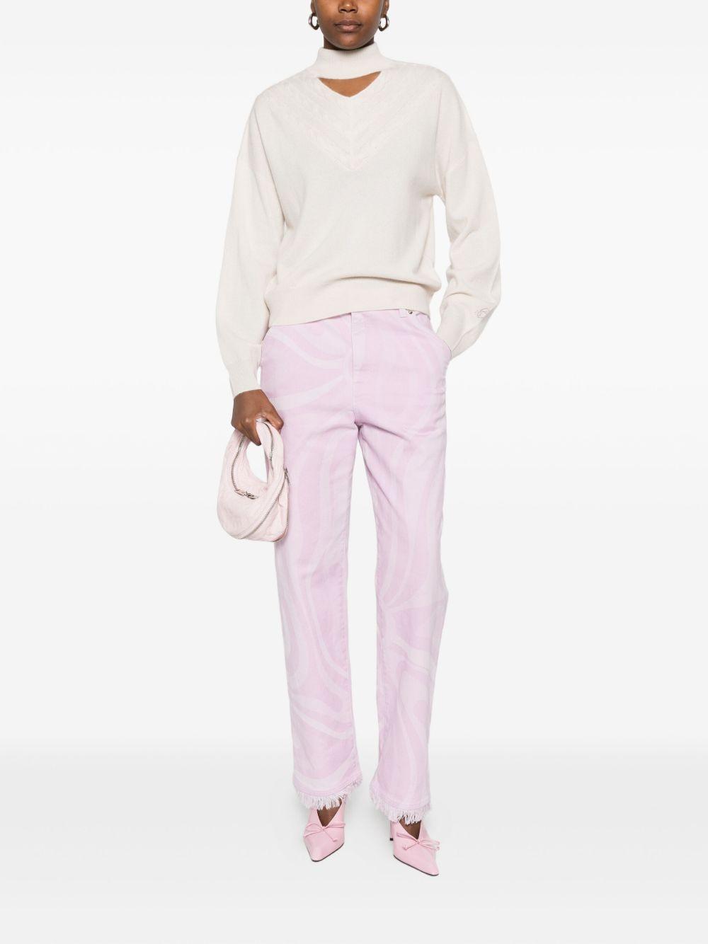 BLUGIRL Beige long-sleeved sweater with a high neck with a ribbed cutout detail 