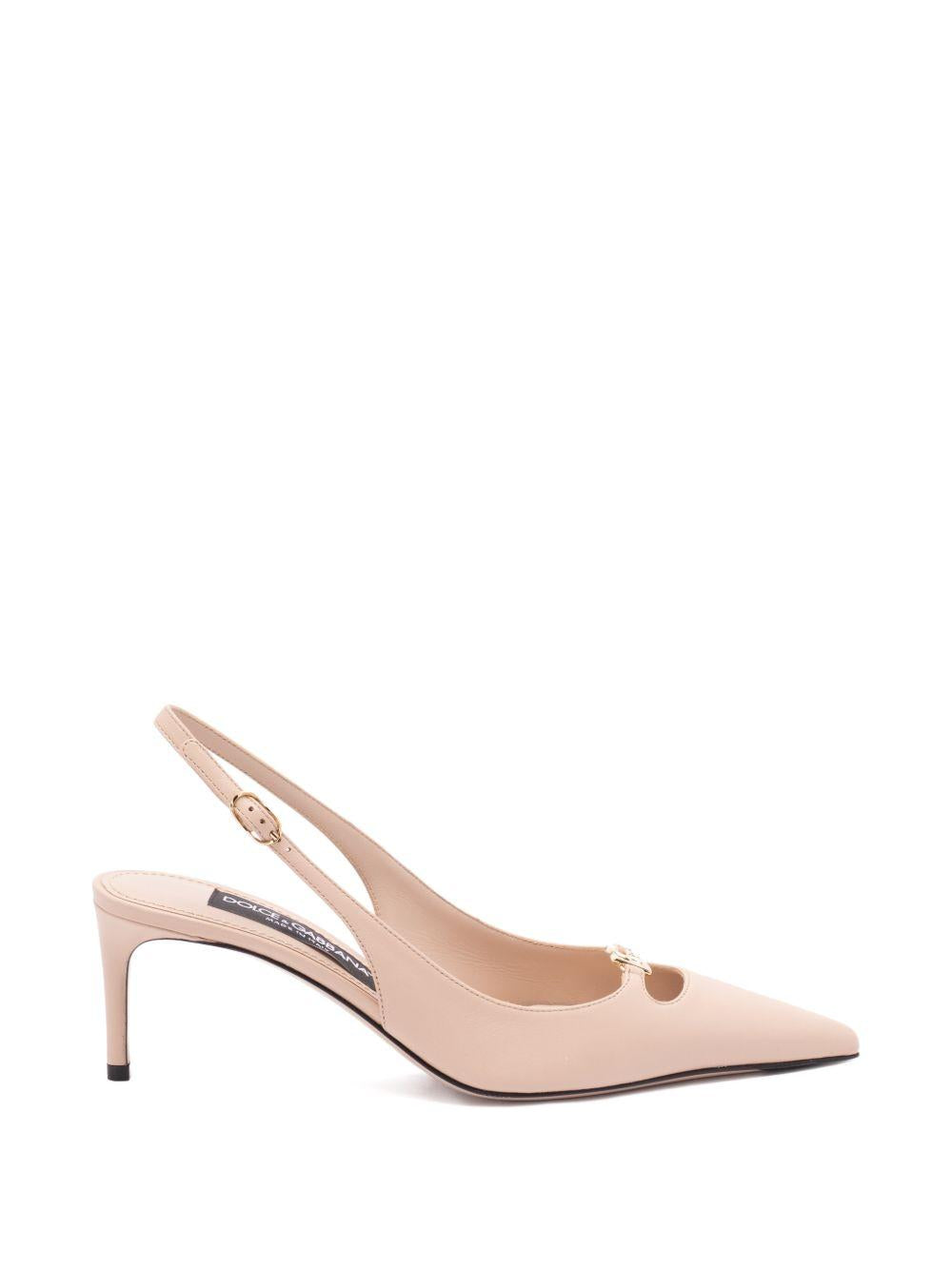DOLCE e GABBANA Slingback rosa cipria con logo oro 