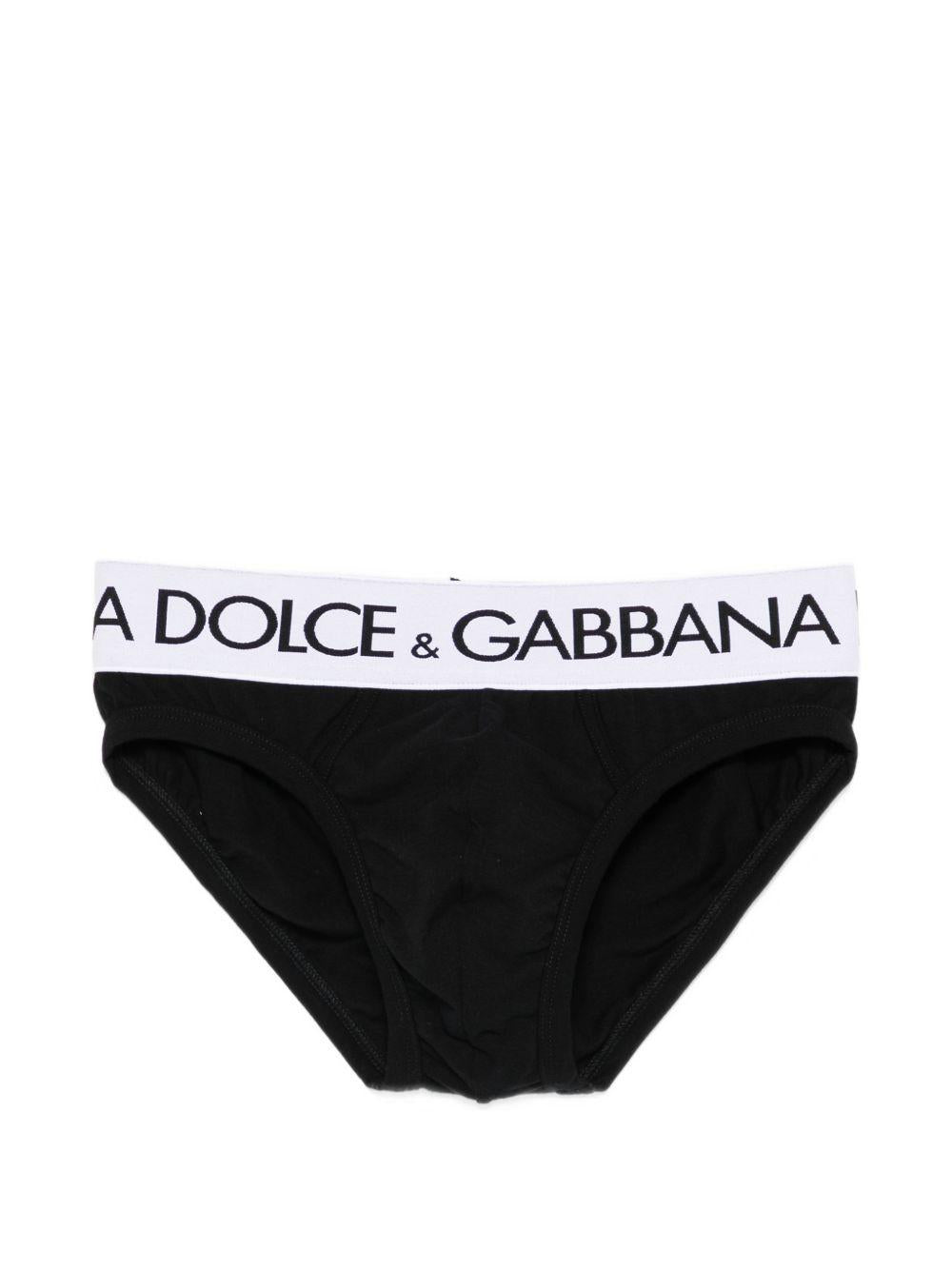 DOLCE e GABBANA Slip in cotone nero con logo 